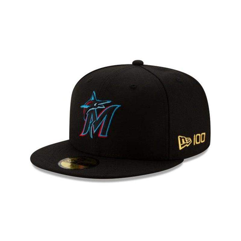 MLB Miami Marlins Team Color 59Fifty Fitted (XXE2477) - Black New Era Caps